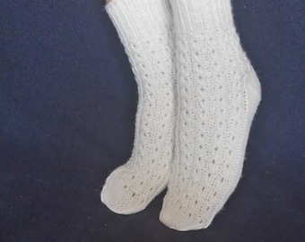 White Hand Knit Socks, Women Knit Socks, Luxury Knitted Socks, Women Wool Socks, Cadeau voor dames, op bestelling gemaakt