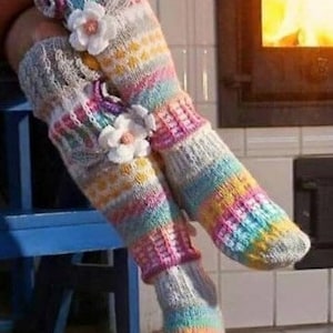 Hand knit knee socks , Thigh High Socks , Over the Knee Socks , Knit Wool Socks ,  Winter Socks for Women , Made to order