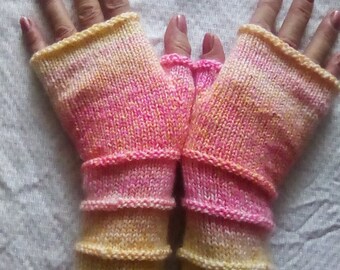 Hand Knitted Gloves,  Fingerlees Gloves, Gift for Women , Multi color gloves , Vegan fingerlees gloves , Ready to Ship