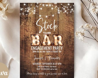 Invito per festa di fidanzamento "Rifornisci il bar", stampabile, modello rustico per matrimonio su tela DA862