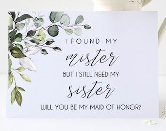 Maid of Honor proposal card, editable greenery template, printable, Edit with Corjl, A027