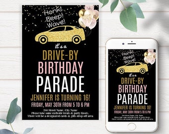 Editable Drive-by Birthday Parade Invitation, Quarantine Party, Text Invite, Self-editable Template, Edit with Corjl, A913