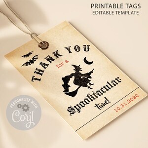 Vintage Halloween editable tags, instant download self-editable template, printable favor, gift, thank you tags, Edit with Corjl, A811