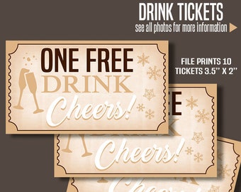 Printable One Free Drink tickets, party tickets, instant downlaod, not editable, A169