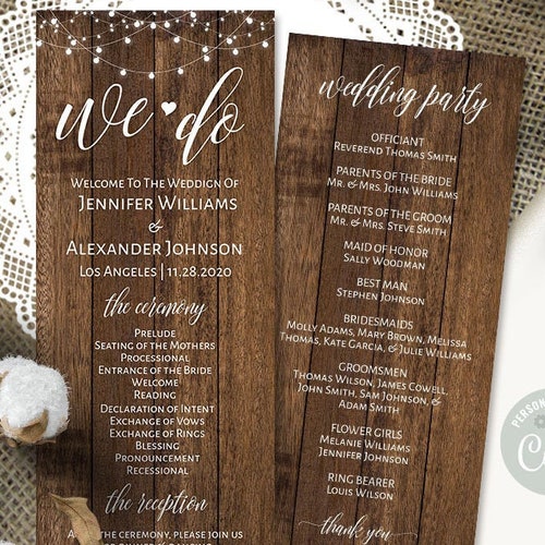 Fall Rustic Wedding Program Template Editable Boho Wedding - Etsy