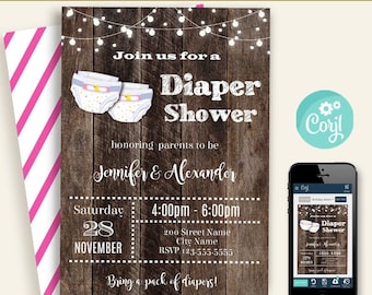 Invitación a la ducha de pañales, baby shower, plantilla editable imprimible, Descarga instantánea, Editar con Corjl, A822