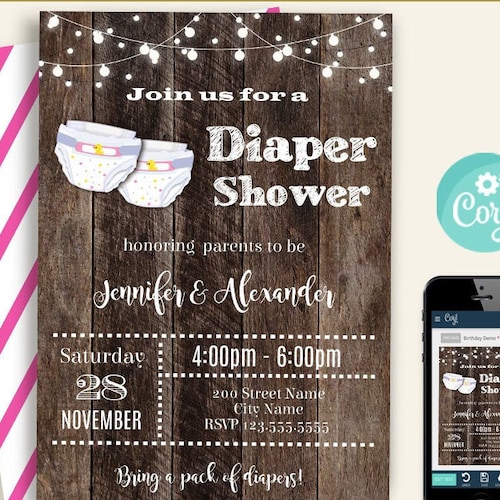 Diaper Shower Invitation Baby Boy Shower Printable Editable - Etsy