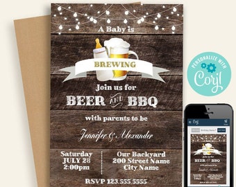 A baby is brewing baby shower invitation, printable editable template, Instant download, Edit with Corjl, A259