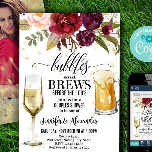 Bubbles and Brews Before the I Do's Invitation Couples Etsy