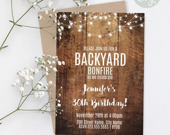 Backyard invitation, Rustic invite, Printable Editable Template, Instant Download, Edit with Corjl, A310