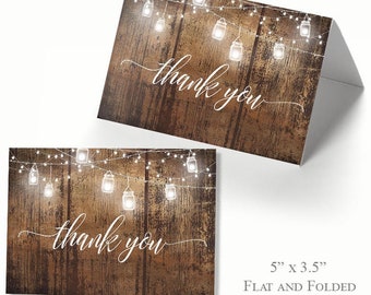 Printable Rustic Thank you cards, Flat and Tented, Not Editable, Printable, A4026