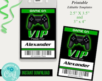 VIP Video Game pass, game on birthday party VIP pass, Editable template, printable, Instant download, Edit with Corjl, A798