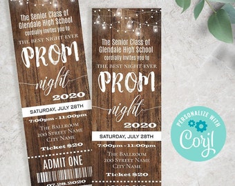 Rustic Prom ticket invitation, Self-editable template, Instant download, Edit with Corjl, A117