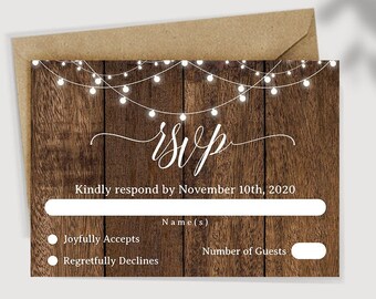 Rustic RSVP enclosure card, Instant Download, self-editable template, Edit with Corjl, A600