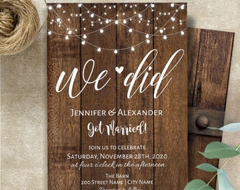 Wedding elopement reception invitation, We did wedding invite, printable editable template, Edit with Corjl, A3067