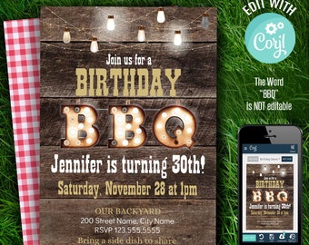 Rustic BBQ party invitation, printable editable template, Instant download, Edit with Corjl, A614