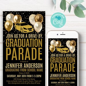 Drive-by Graduation Parade Invite, Quarantine Grad Party, Text Invitation, Corjl Editable Template, A151