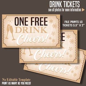Printable One Free Drink Tickets, Partytickets, sofortiger Download, nicht editierbar, A169