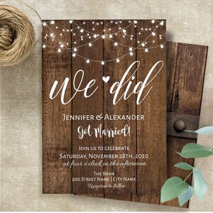 Wedding elopement reception invitation, We did wedding invite, printable editable template, Edit with Corjl, A3067