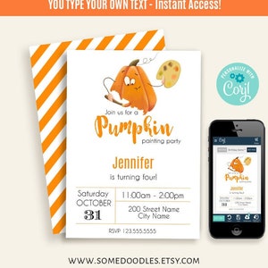 Pumpkin Birthday Party Invitation, self-editable template, print and email, Instant download, Edit with Corjl, A791