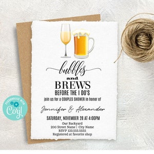 Bubbles and Brews antes de la invitación del Sí, ducha de parejas, boda, imprimible, Editar con Corjl, A007