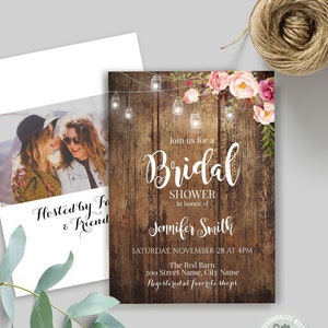 Bridal shower invitation, printable invite, Rustic invitations, Editable with Corjl, A420