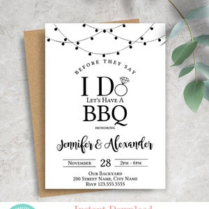 Bbq invitation, printable engagement dinner invite, self-editable template, Instant download, Edit with Corjl, A831