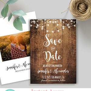 Rustikale Save the Date Karte, druckbare bearbeitbare Vorlage, sofortiger Download, Bearbeiten mit Corjl, A402