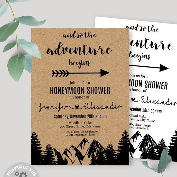 Honeymoon shower invitation, couples, bridal, outdoors, printable, Editable with Corjl, A514
