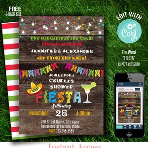 Couples Shower Fiesta invitation, Mexican shower invite, editable template, Instant download, Edit with Corjl, A640