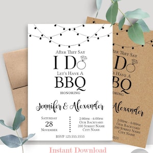 Bbq invitation, printable post wedding invite, editable template, Instant download, Edit with Corjl, A826