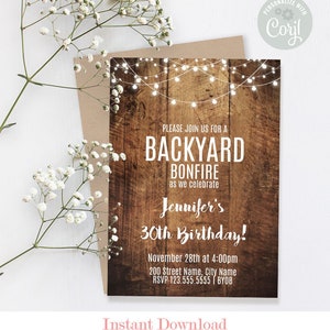 Backyard invitation, Rustic invite, Printable Editable Template, Instant Download, Edit with Corjl, A310