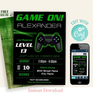 Game invitation, video game birthday party, Editable invite, Instant download, Edit with Corjl, A226