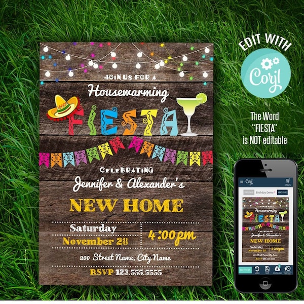 Housewarming party invitation, New home party invite, printable template, Instant download, Edit with Corjl, A503