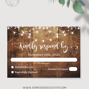 Carte de boîtier RSVP rustique, Téléchargement instantané, modèle auto-éditable, Modifier avec Corjl, A861
