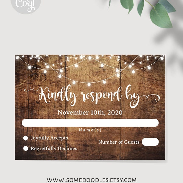 Rustic RSVP enclosure card, Instant Download, self-editable template, Edit with Corjl, A861