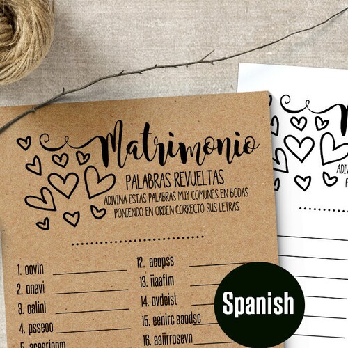 SPANISH Bridal Shower Game Wedding Word Scramble in Spanish - Etsy