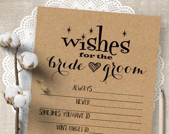 Wishes for the Bride and groom, Wedding game, Bridal Shower games, Printable game, PDF, G306
