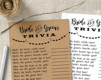 Bride and Groom Trivia Bridal Shower Games, Printable, instant download, G150