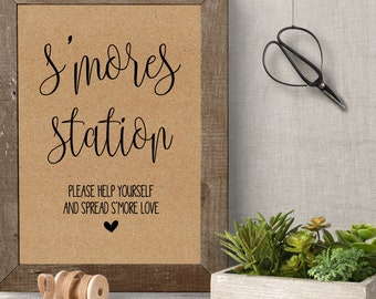 S'more Station Sign, Printable Rustic Wedding and Bridal Shower Printable Signs, G375