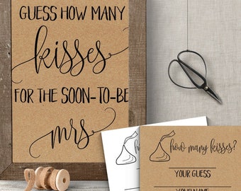 Bridal Shower games, How many kisses for the soon-to-be Mrs, Printable PDF, Not Editable, G201