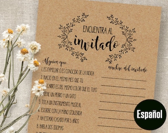 SPANISH Bridal Shower Game Find the Guest in Spanish, Encuentra al Invitado, Printable PDF, G342
