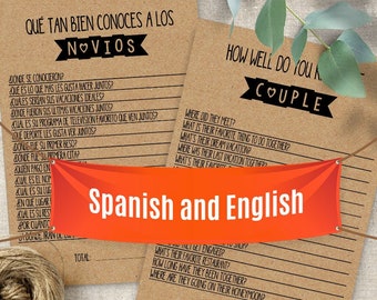 Spanish & English Bridal Shower Game: How Well Do You Know the Couple (Printable PDF) G368