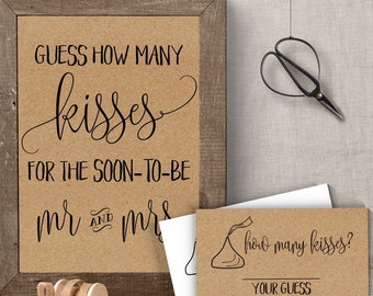How many kisses for the soon-to-be Mr and Mrs, Bridal shower game, Wedding games, Printable PDF, Not Editable, G337