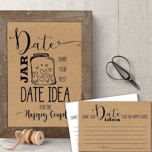 Date Jar idea, Bridal Shower Games, Printable Date Idea sign and cards, PDF, G104