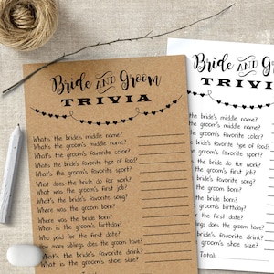 Bride and Groom Trivia Bridal Shower Games, Printable, instant download, G150