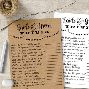 Bride and Groom Trivia Bridal Shower Games, Printable, instant download, G150