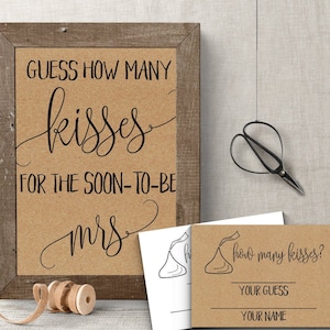 Bridal Shower games, How many kisses for the soon-to-be Mrs, Printable PDF, Not Editable, G201