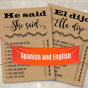 Spanish and English Bridal Shower games, He said she said game, Ella dijo El dijo, Printable PDF, G346