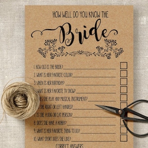 How Well Do You Know The Bride Game: Bridal Shower (Printable PDF) G111
